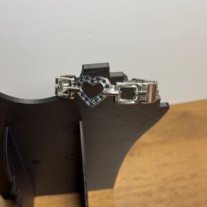 NEW Silver Heart Link Bracelet w/ Blue Rhinestones Y2K Aesthetic